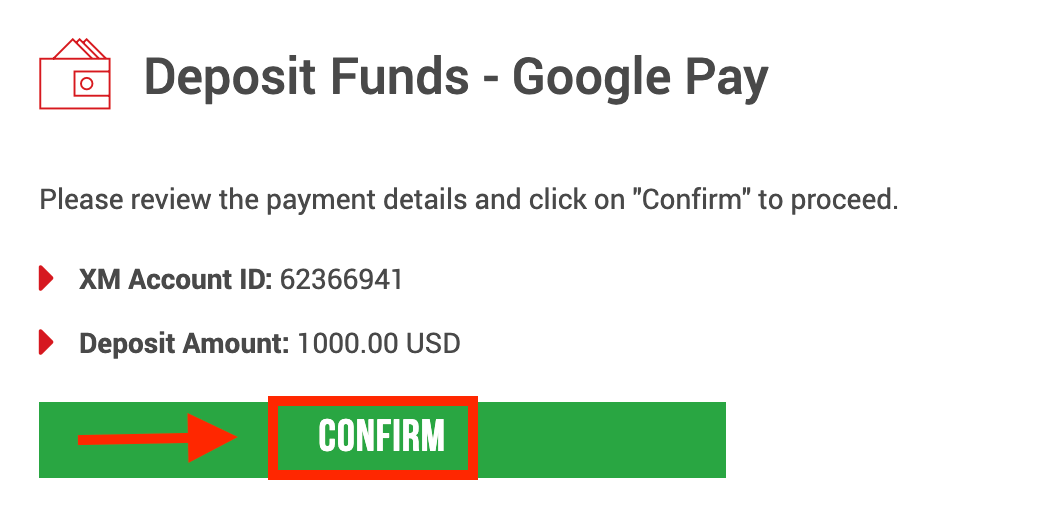 Deposit Money in XM via Google Pay